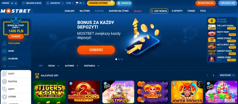 Mainpage of Mostbet Online Casino