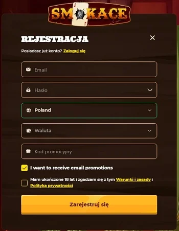 Pola do wprowadzania danych osobowych w Smokace